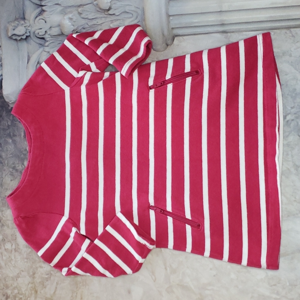 Baby GAP magenta pink and white striped cotton long sleeve dress pockets 12-18